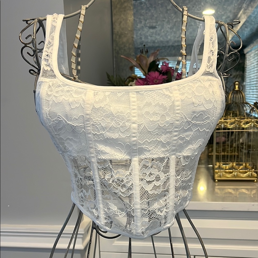 Garage White Lace Corset Top